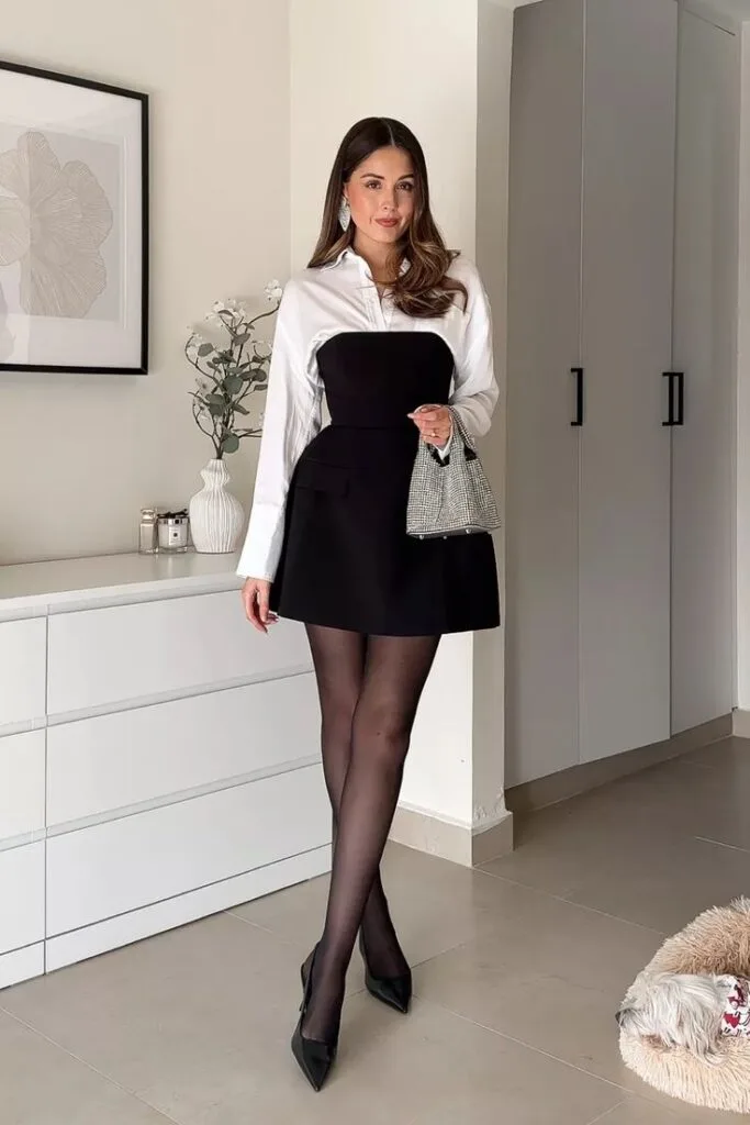 Layered Dress Hack: Strapless Mini with a Button-Down Shirt Layered Dress Hack: Strapless Mini with a Button-Down Shirt — Casual New Years Eve Outfits 2027