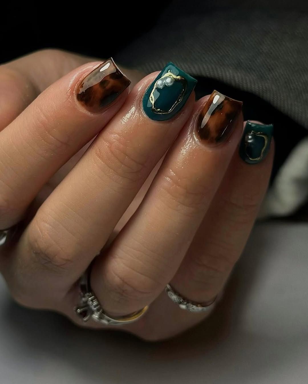 Teal Accent With Gold Outline And Pearl Visual Idea — Teal Nails 2027
