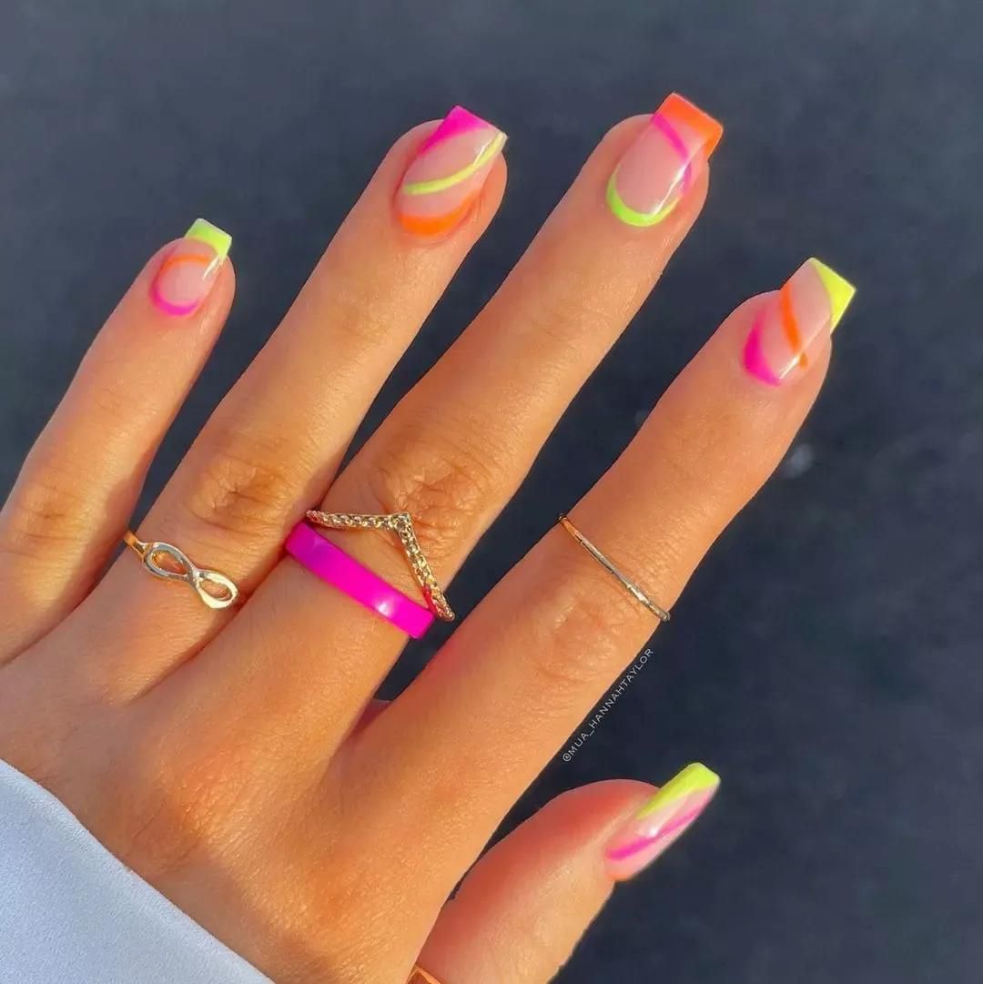 Sheer Base Neon Abstract French Tips Sheer Base Neon Abstract French Tips — Neon Acrylic Nails 2027