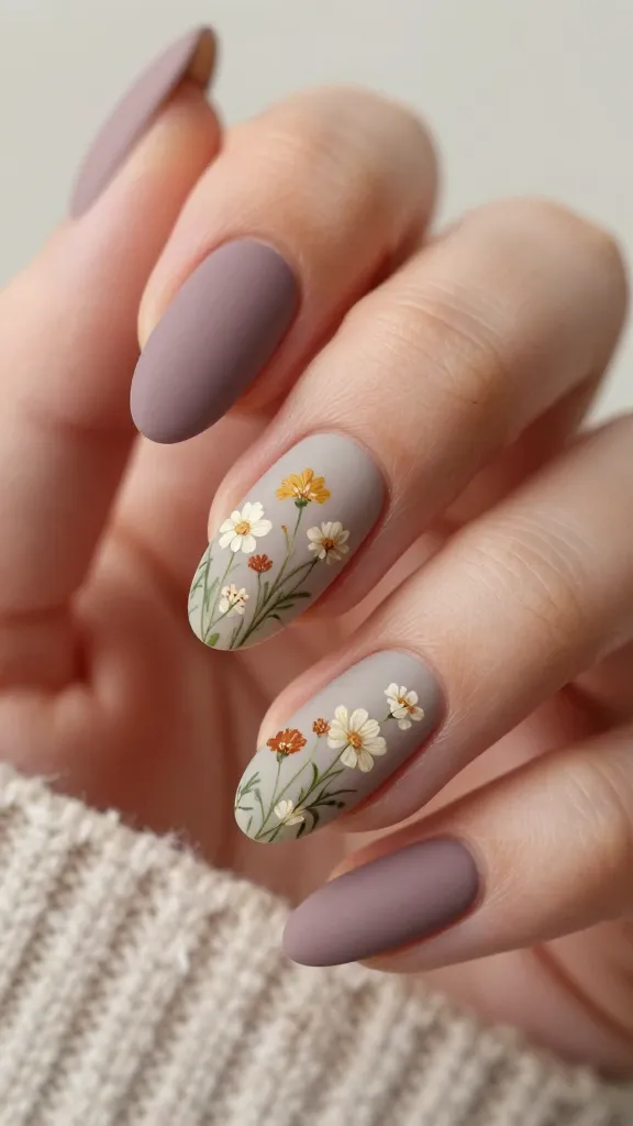 Matte Taupe Wildflower Illustrations Matte Taupe Wildflower Illustrations — Wildflower Flower Nails 2027