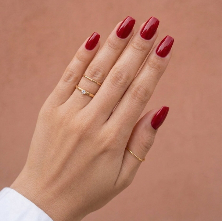 Rich Red Glossy Medium Coffin Nails Rich Red Glossy Medium Coffin Nails — Cherry Red Nails 2027
