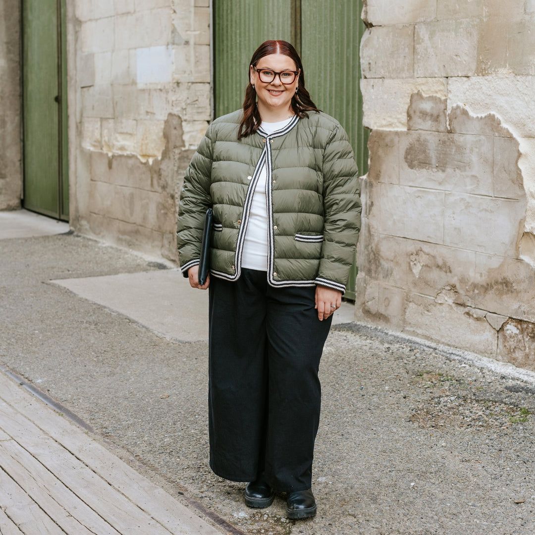 Olive Green Puffer with Black Loafers — Winter Puffer Jacket Outfits 2027