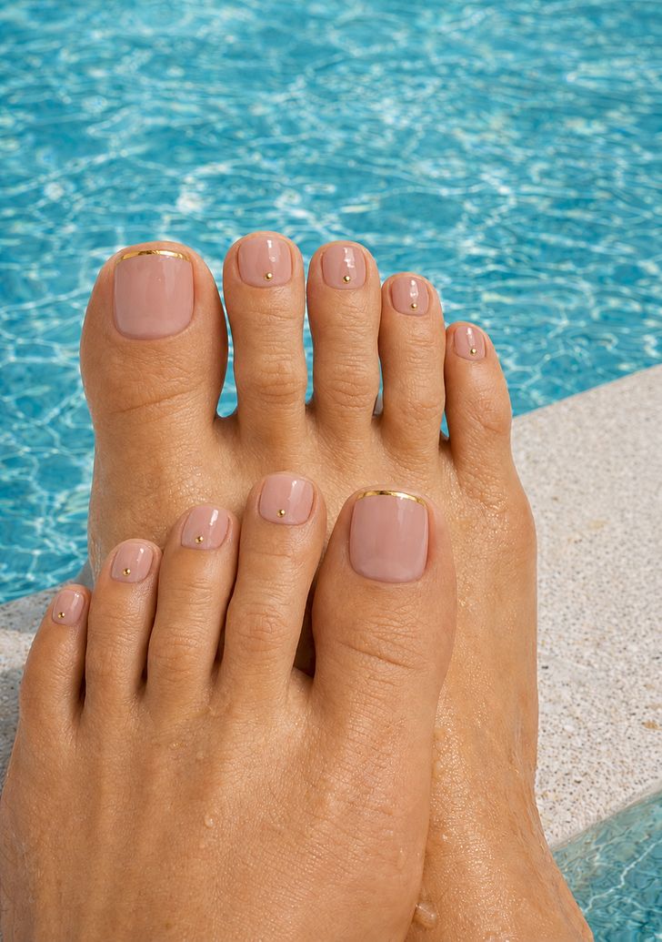 Neutral Beige With Gold Line Accent Neutral Beige With Gold Line Accent — Summer Pedicure Colors 2027