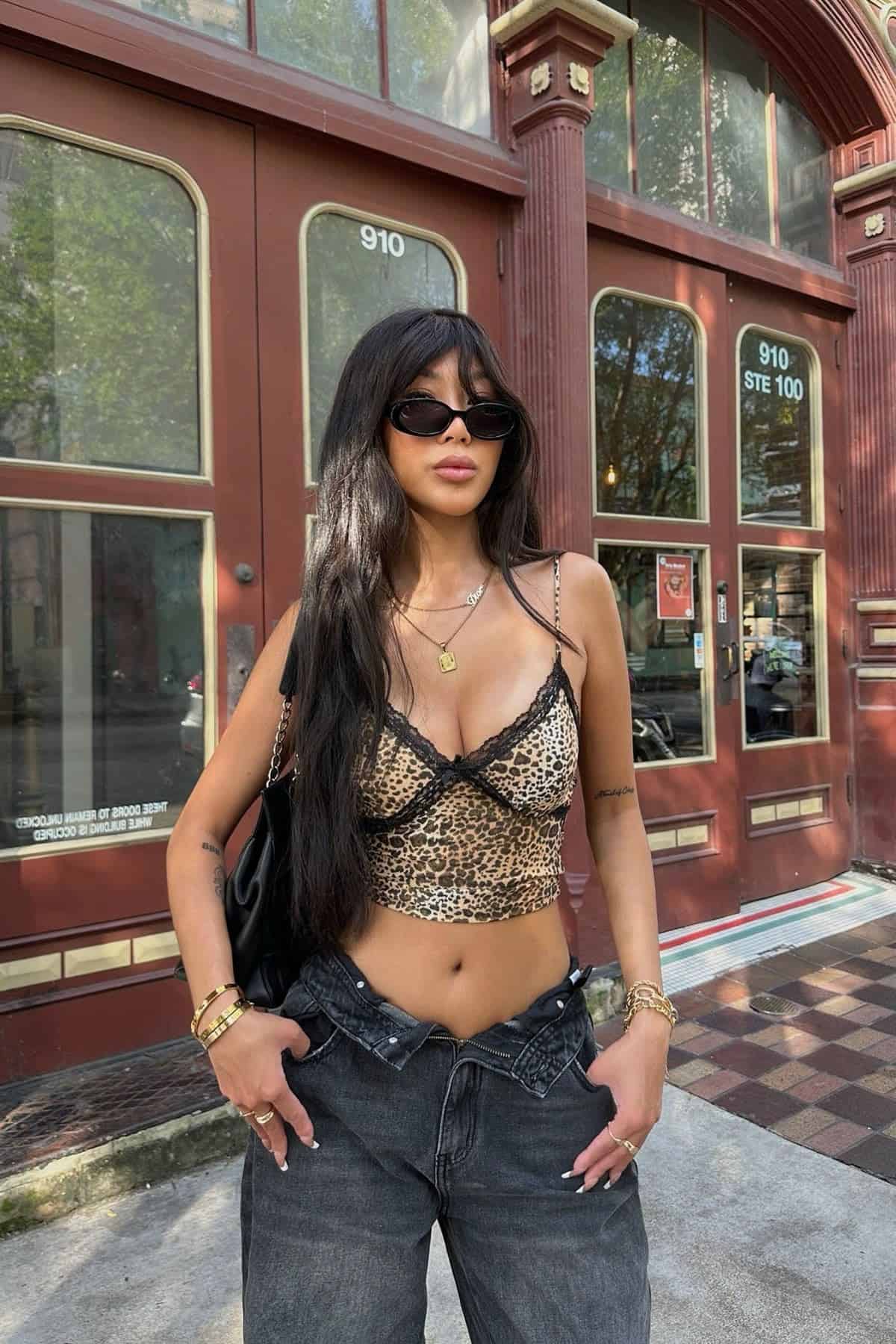 Bold Statement: Dark Grey Low-Rise Jeans with Leopard Print Bold Statement: Dark Grey Low-Rise Jeans with Leopard Print — Low Rise Jeans 2027