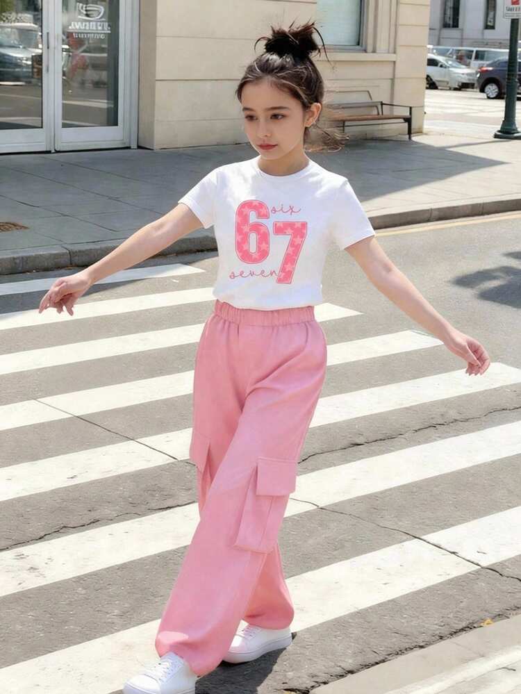 Casual Pink Cargo Pants with Graphic Tee Casual Pink Cargo Pants with Graphic Tee — Cute Outfits 2027 for Tweens
