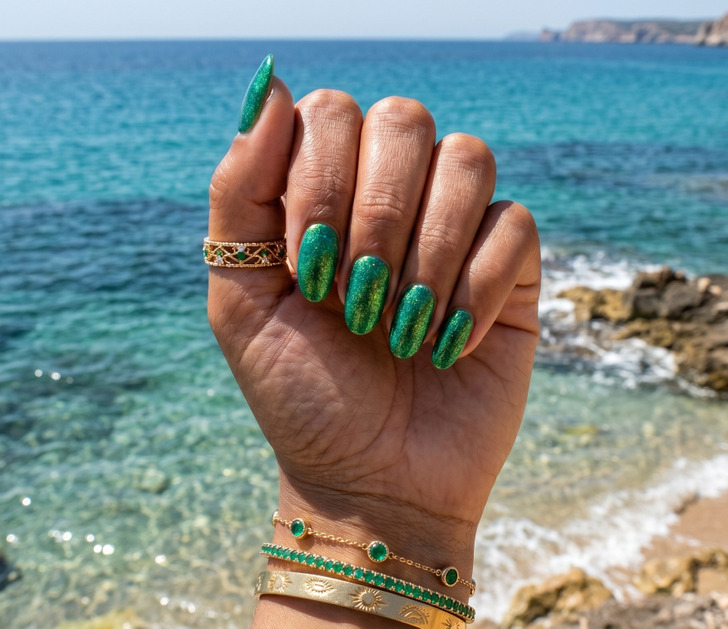 Emerald Green Glitter Stiletto Nails Emerald Green Glitter Stiletto Nails — Beach Nails 2027