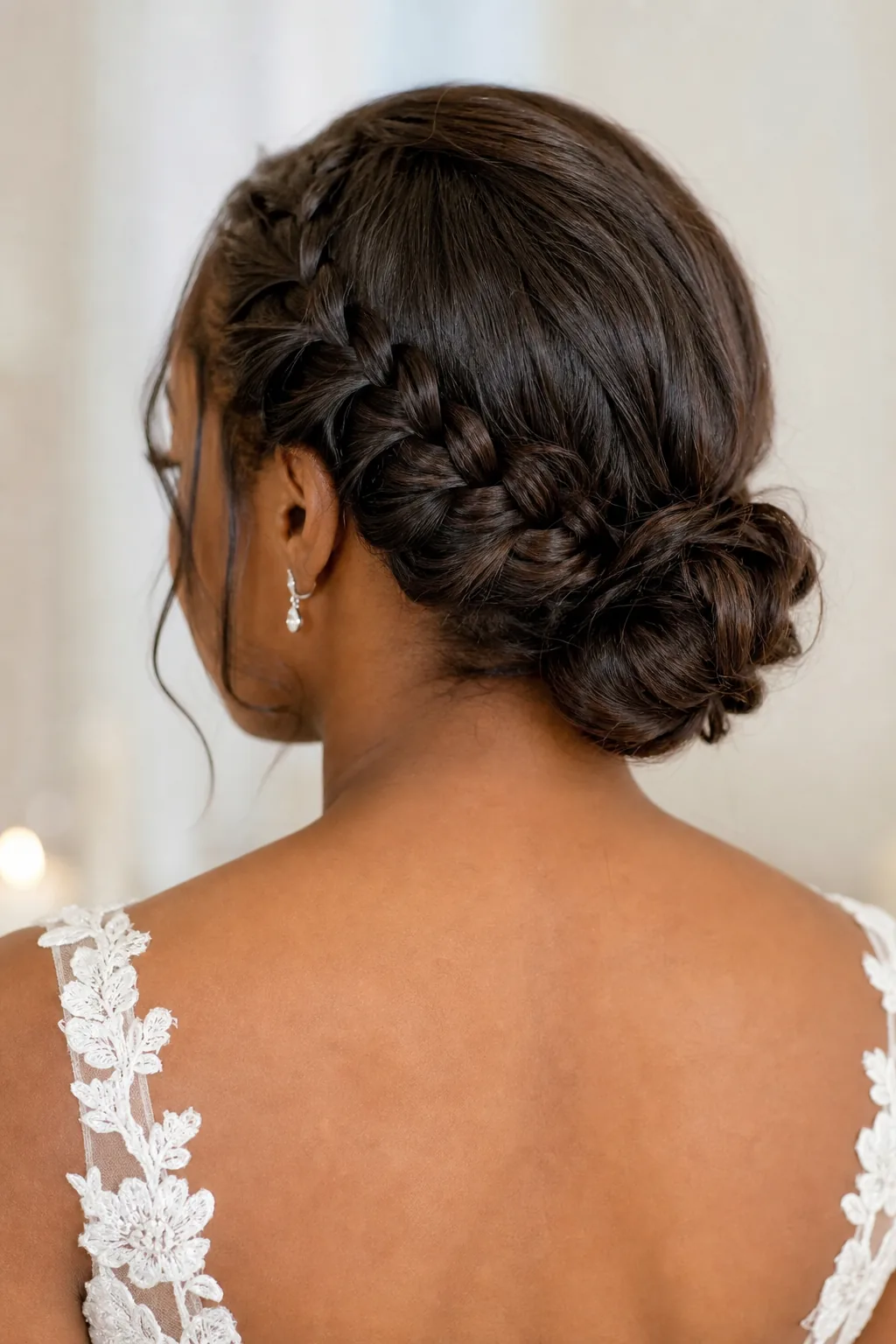 Chin-Length Dark Brown Braided Bun Chin-Length Dark Brown Braided Bun — Wedding Hairstyles 2027 for Short Hair