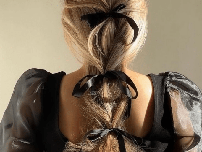 Mid-Back Braid With Black Ribbon Accents Mid-Back Braid With Black Ribbon Accents — Overnight Hairstyles 2027