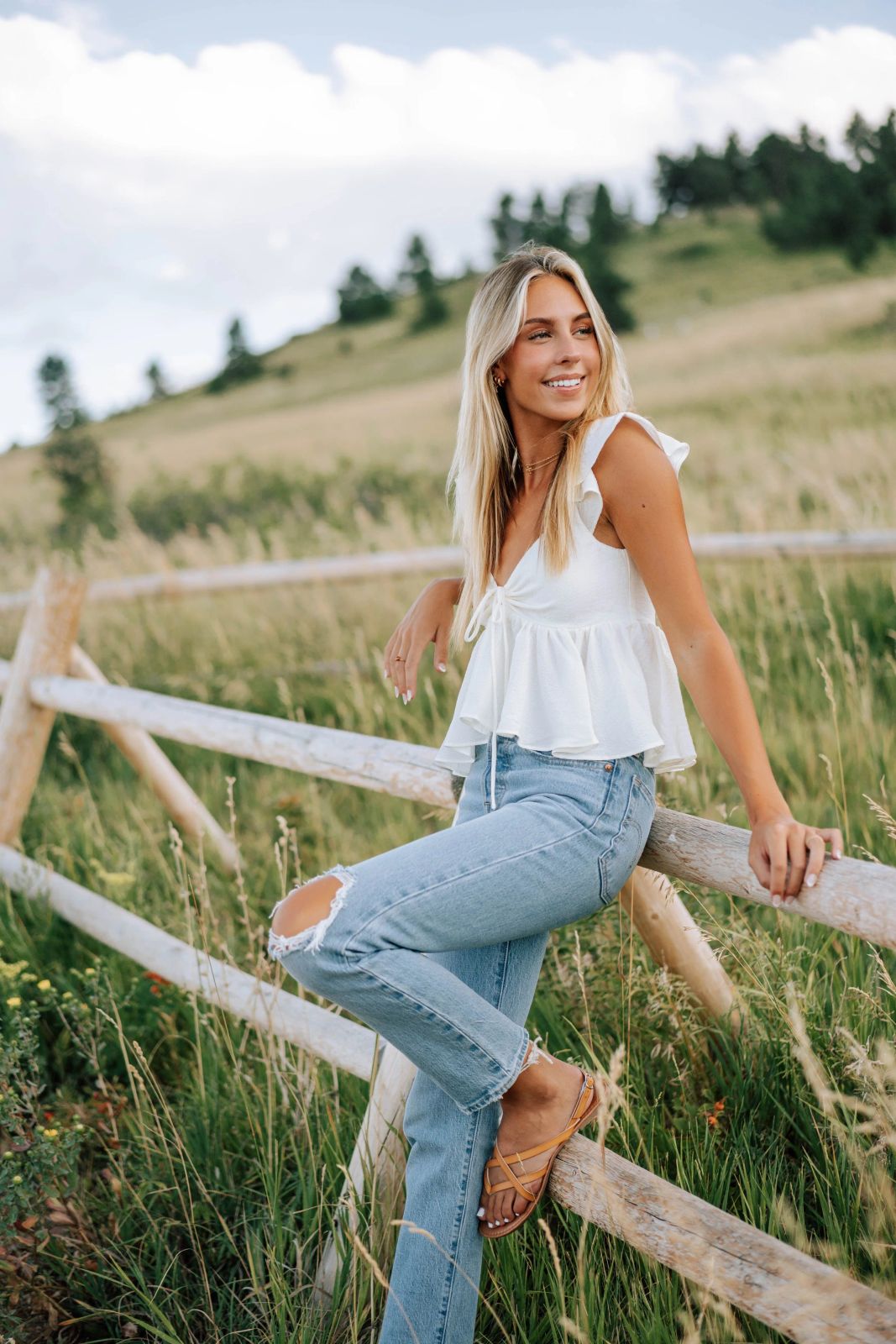 Casual Cool: Tie-Front Crop Top and Distressed Jeans Casual Cool: Tie-Front Crop Top and Distressed Jeans — Senior Photo Outfits 2027