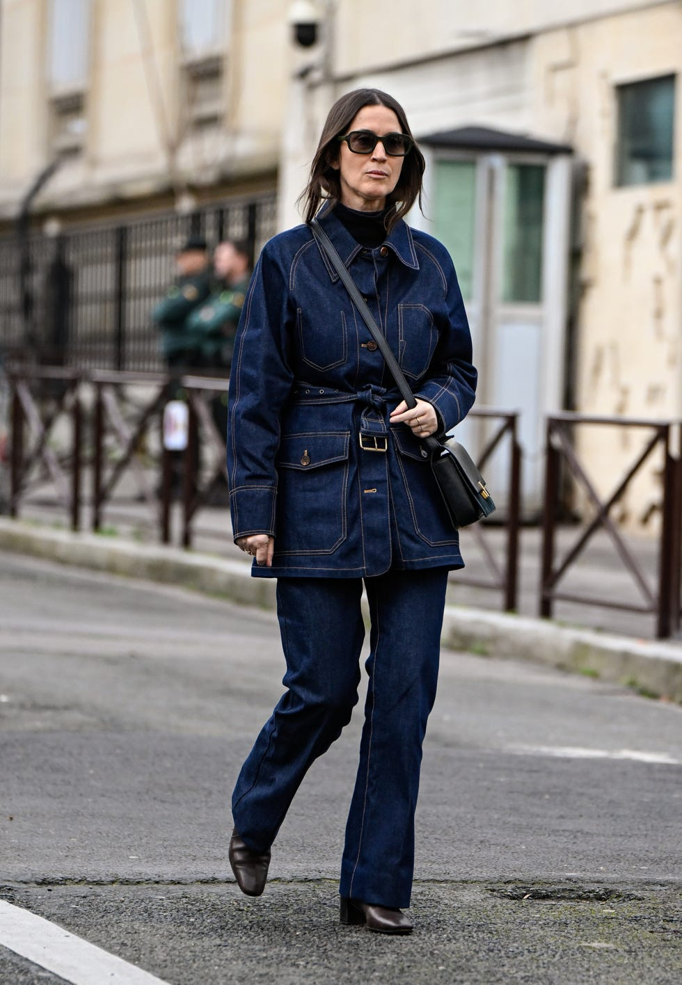 Dark Wash Bootcut Jeans with Belted Denim Jacket and Black Turtleneck Dark Wash Bootcut Jeans with Belted Denim Jacket and Black Turtleneck — Bootcut Jeans Outfits 2027 with Denim Jacket