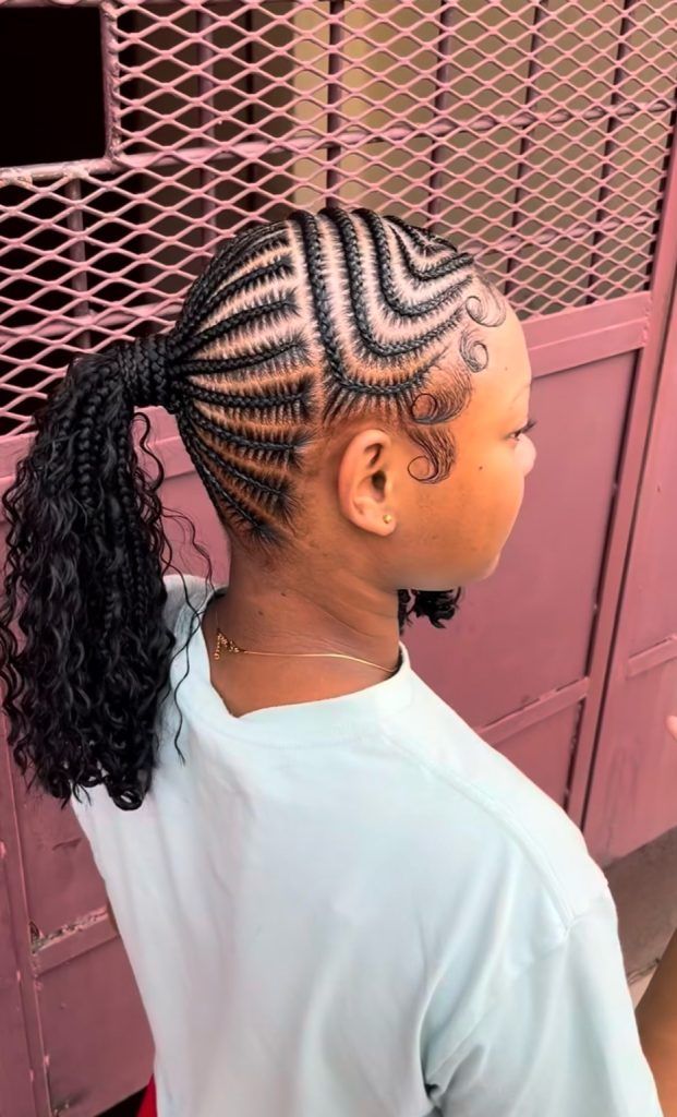 High Ponytail Cornrows With Curly Ends High Ponytail Cornrows With Curly Ends — 6 Cornrows 2027