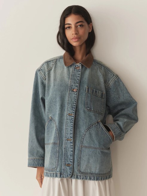 Workwear Inspired: Blue Denim Shacket with Boxy Silhouette — Shacket Outfits 2027