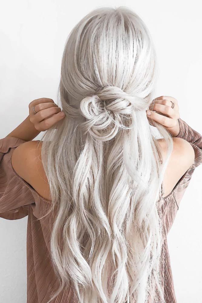 Ash Blonde Half Updo With Knot — Down Graduation Hairstyles 2027