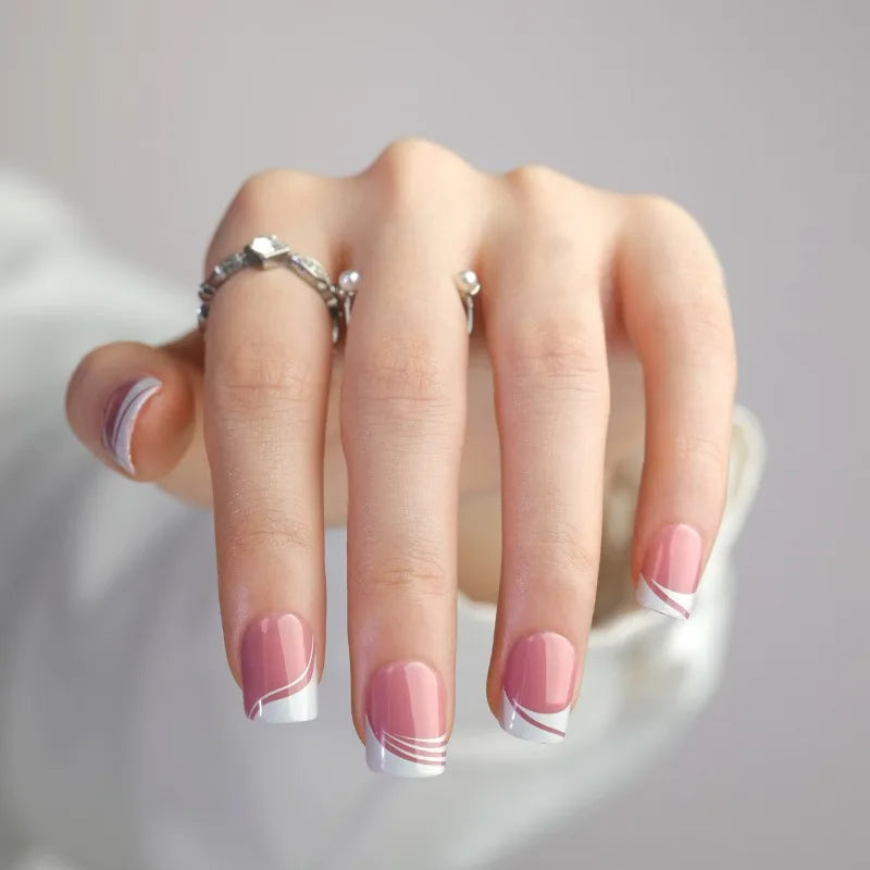 Short Square Modern Pink and White Tips Short Square Modern Pink and White Tips — Wedding Square Nails 2027