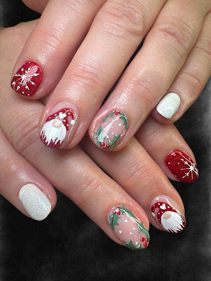 Detailed Hand-Painted Art Visual Idea — White Christmas Nails 2026