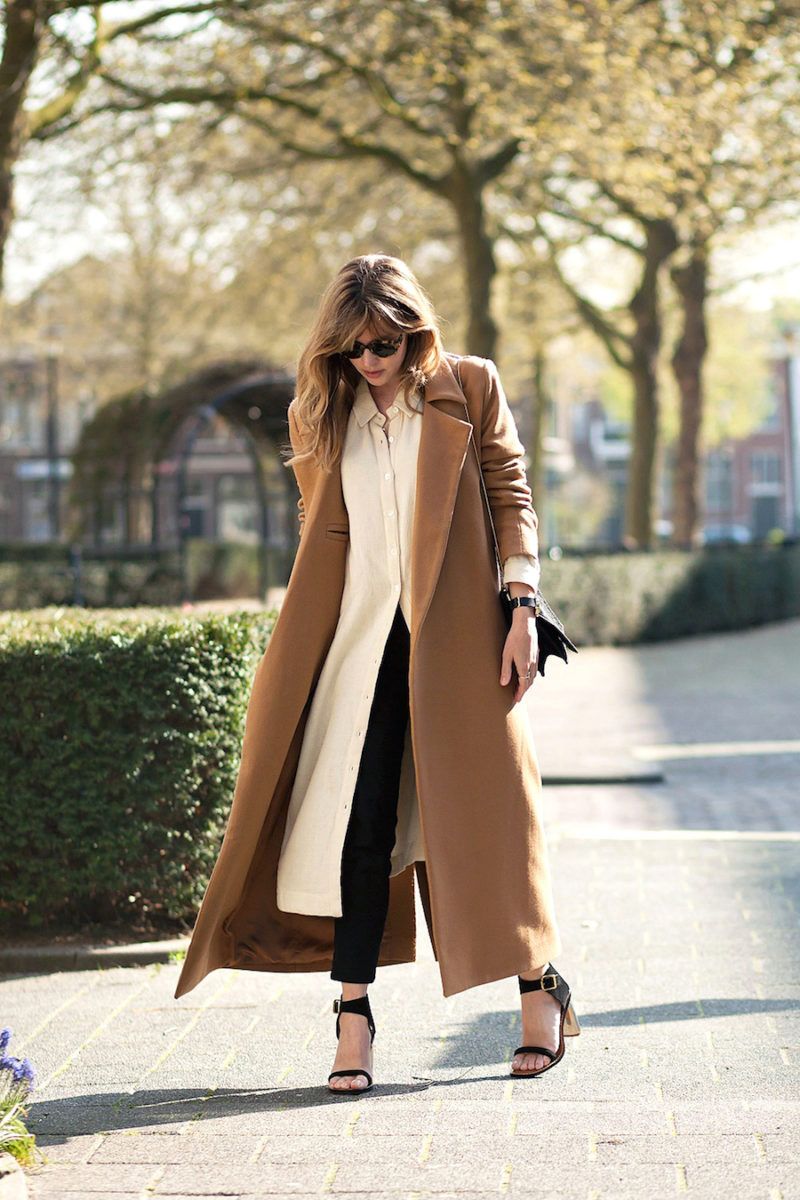 Longline Camel Coat with Black Trousers for Sophisticated Daytime Longline Camel Coat with Black Trousers for Sophisticated Daytime — Brown Coat Outfits 2027