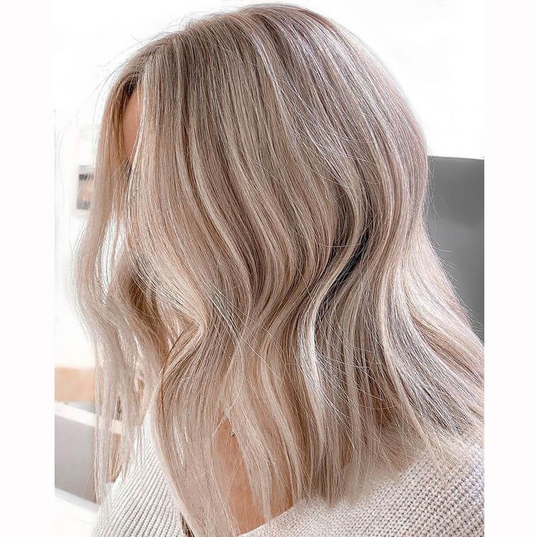 Collarbone Angled Lob With Heavy Ash Blonde Balayage & Side Bangs — Balayage Lob 2027