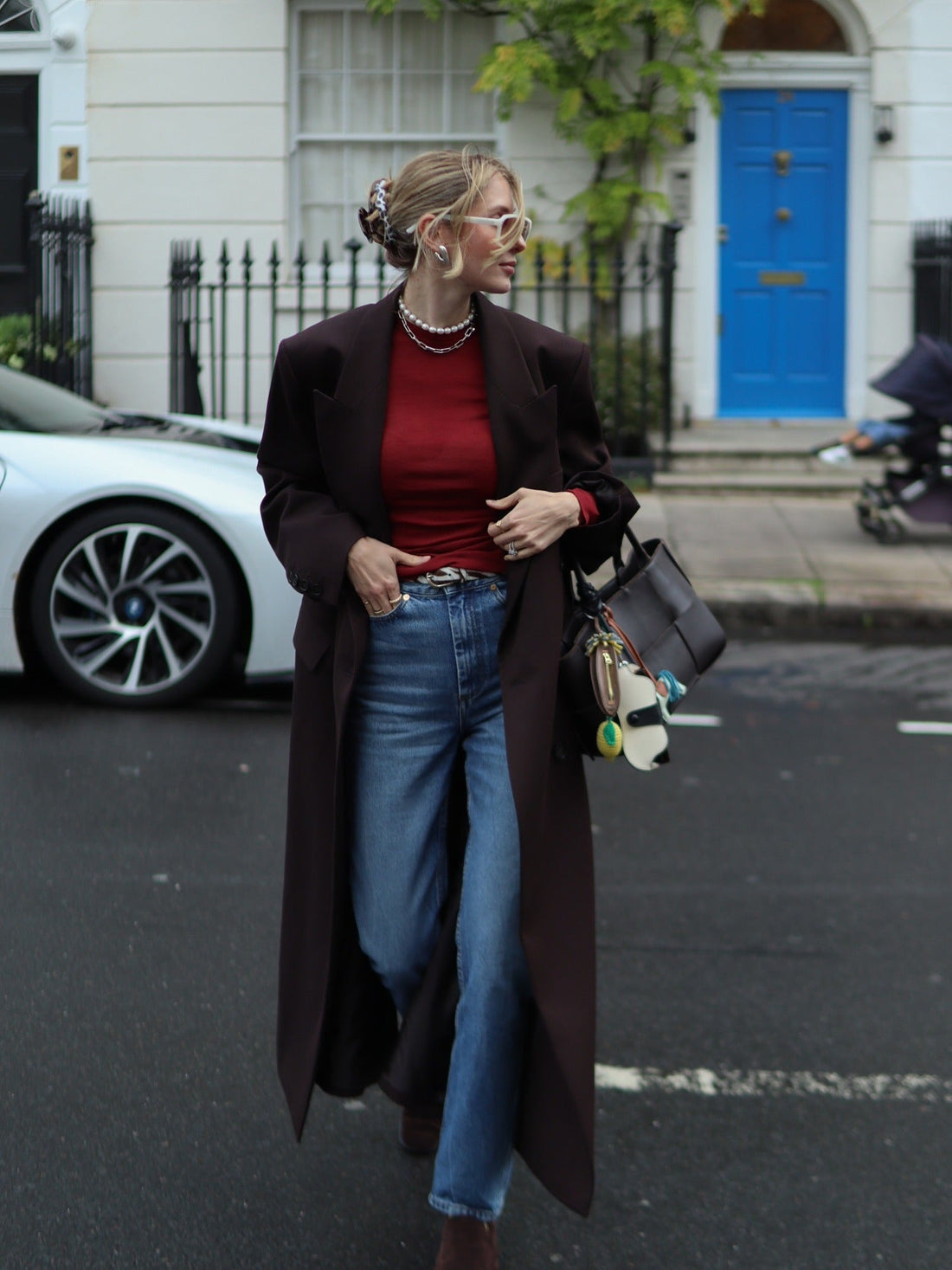 Grey Hooded Jacket Over a White A-line Dress Grey Hooded Jacket Over a White A-line Dress — Winter Office Outfits 2027
