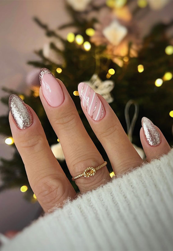 Pale Pink with Silver Glitter and Stripes Pale Pink with Silver Glitter and Stripes — Glitter Nails 2027