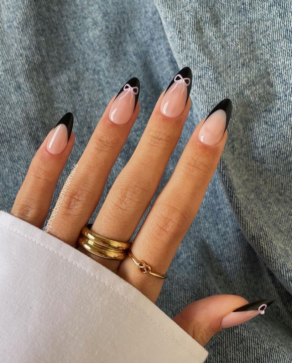 Black French Tips with Bow Accents Black French Tips with Bow Accents — Professional Nails 2027