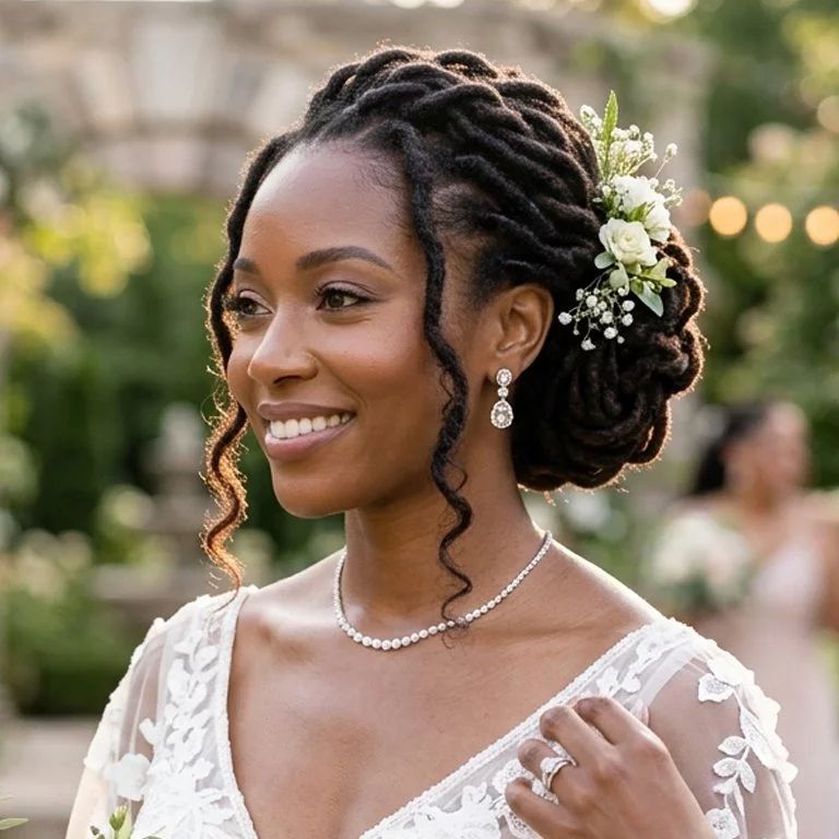 Elegant Updo With Floral Accents Elegant Updo With Floral Accents — Loc Styles 2027 for Black Women