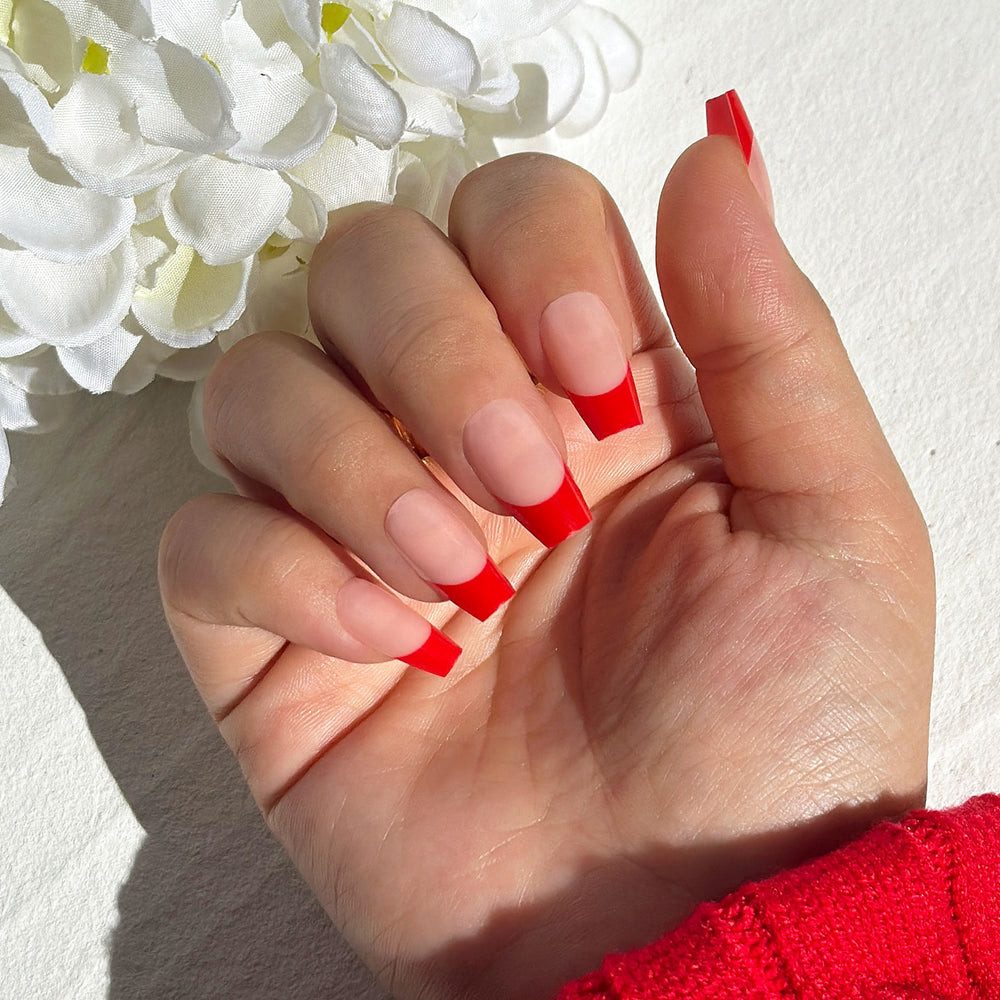 Bold Red French Tips On All Nails Visual Idea — Red French Tip Nails 2027