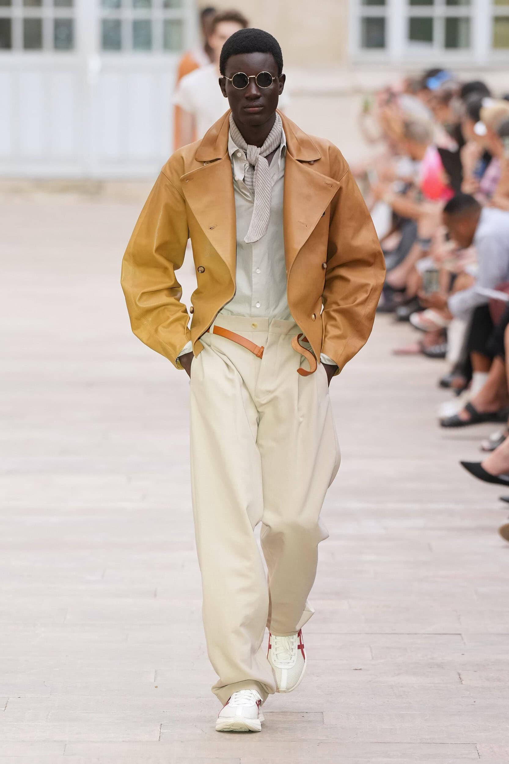 Tan Leather Jacket with Cream Trousers for a Spring Workday — Spring Outfits 2027 for Work