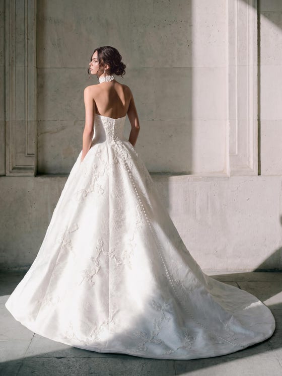 White Strapless Ballgown with Lace Embroidery and Button Back White Strapless Ballgown with Lace Embroidery and Button Back — Strapless Dresses 2027