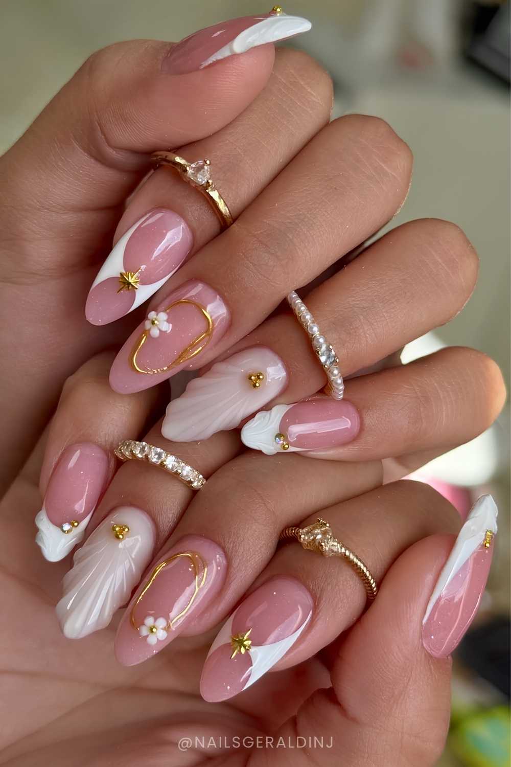 3D Shell Pearl Long Almond Nails 3D Shell Pearl Long Almond Nails — Summer Almond Nails 2027
