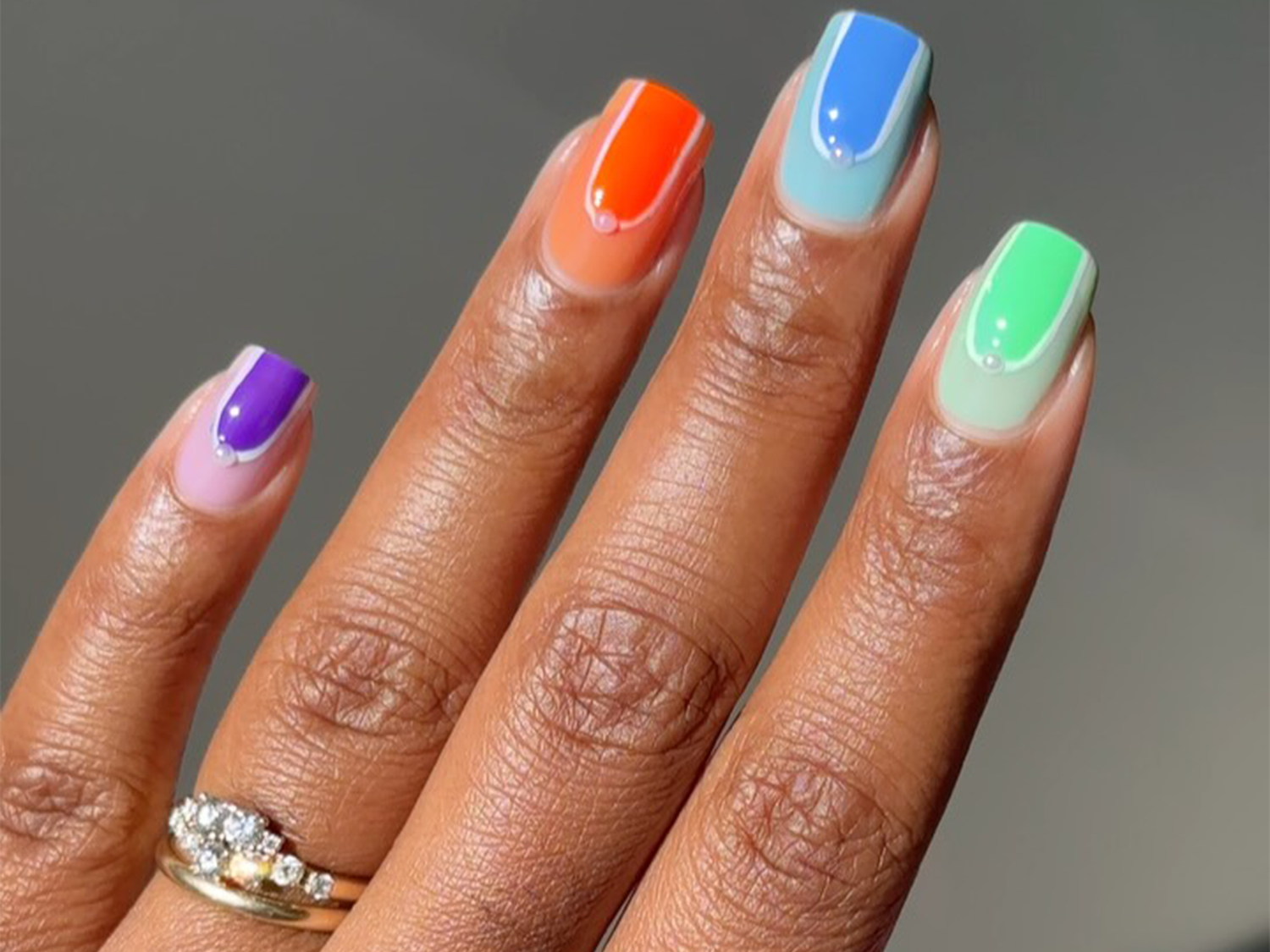 Bold Color Block Rainbow Short Squares Bold Color Block Rainbow Short Squares — Rainbow Nails 2027