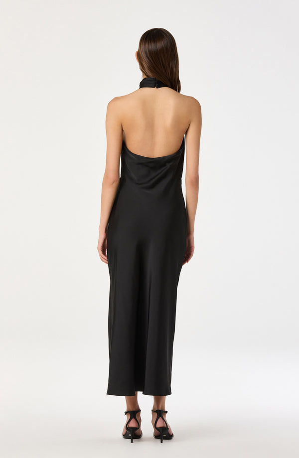 Minimalist Black Satin Slip Dress with Halter Neck Minimalist Black Satin Slip Dress with Halter Neck — Black Tie Dresses 2027