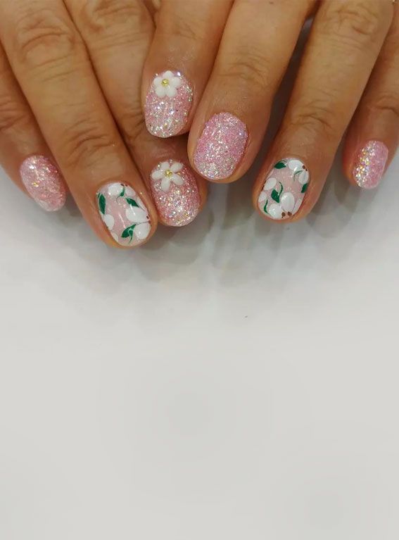 Glitter And Glossy Visual Idea Glitter And Glossy Visual Idea — Floral Round Nails 2027