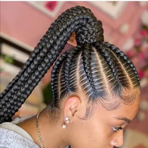 High Black Ponytail With Large Braids High Black Ponytail With Large Braids — Braided Ponytail 2027
