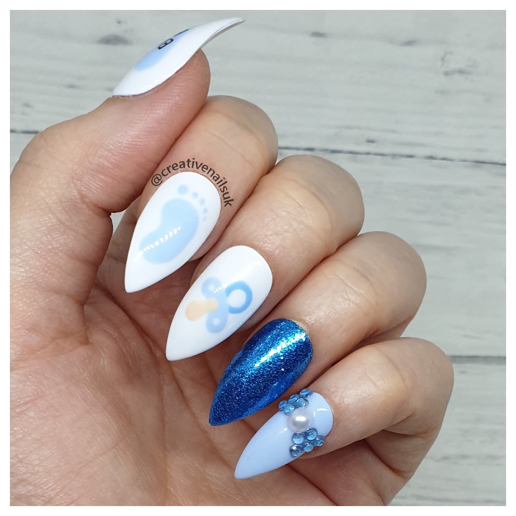 Long Stiletto Baby Decals and Glitter — Baby Shower Nails 2027