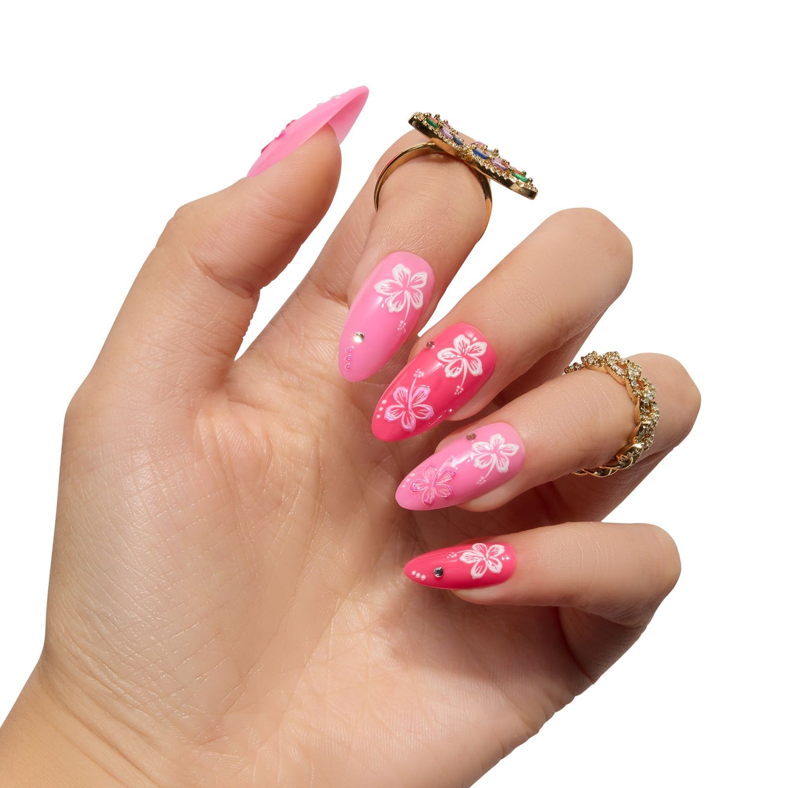 Pink Gradient White Floral Long Stiletto Pink Gradient White Floral Long Stiletto — Hibiscus Flower Nails 2027
