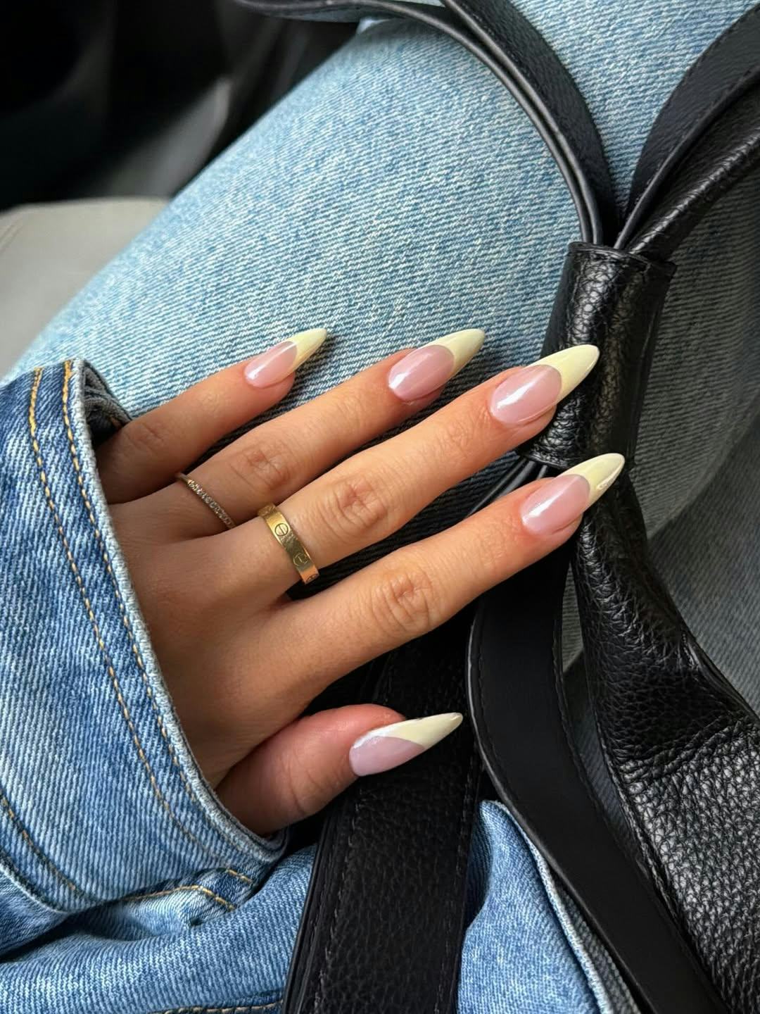 Pale Yellow French Tip Long Almond Nails — Nail Colors 2027