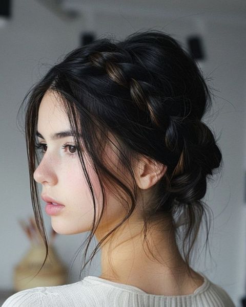 Mid-Back Updo With Face-Framing Braid Mid-Back Updo With Face-Framing Braid — Hairstyles 2027 for College