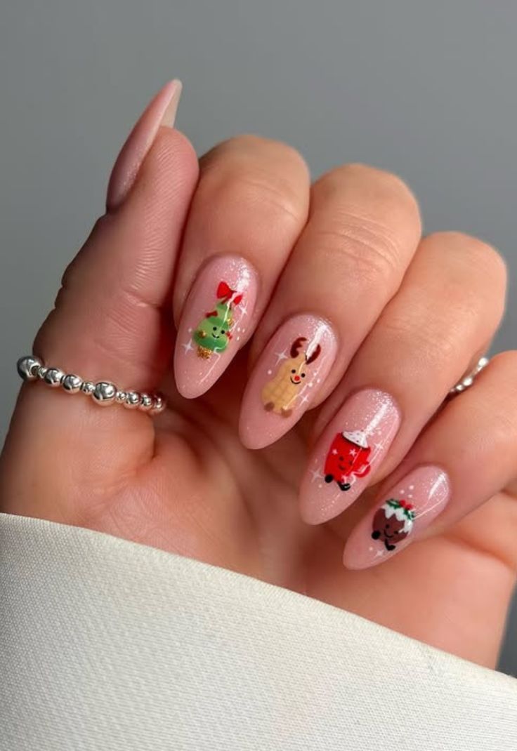 Christmas Character Art Oval Nails Christmas Character Art Oval Nails — Christmas Acrylic Nails 2026