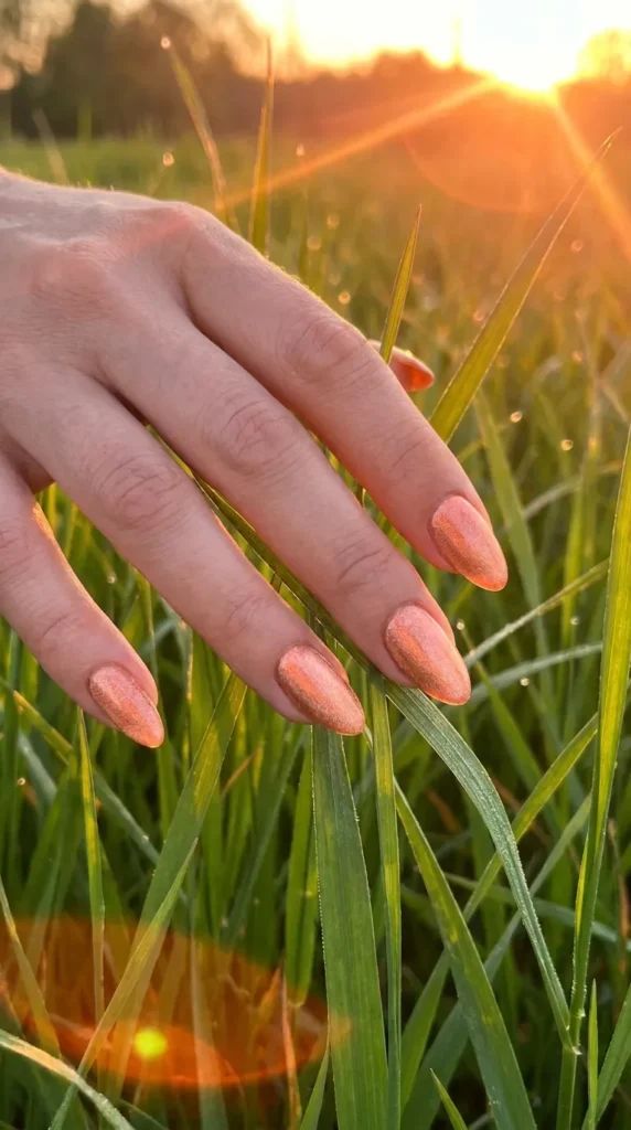 Shimmering Peach Glitter Almond Nails Shimmering Peach Glitter Almond Nails — Peach Almond Nails 2027