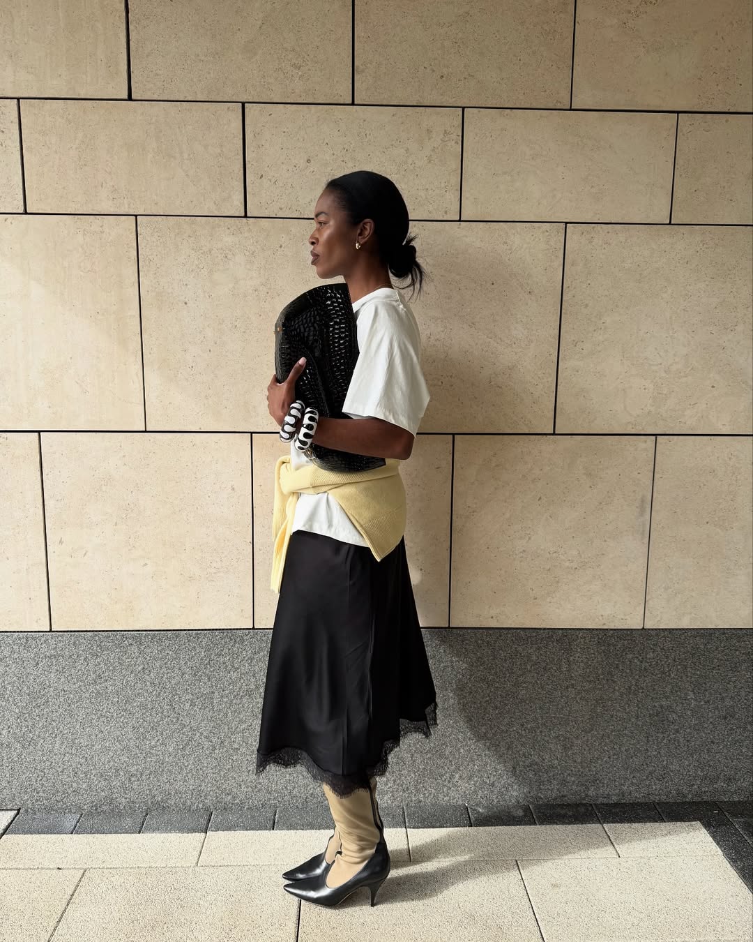 Casual Day Out: Lace-Trimmed Skirt with Sweater Tie — Lace Skirt Outfits 2027