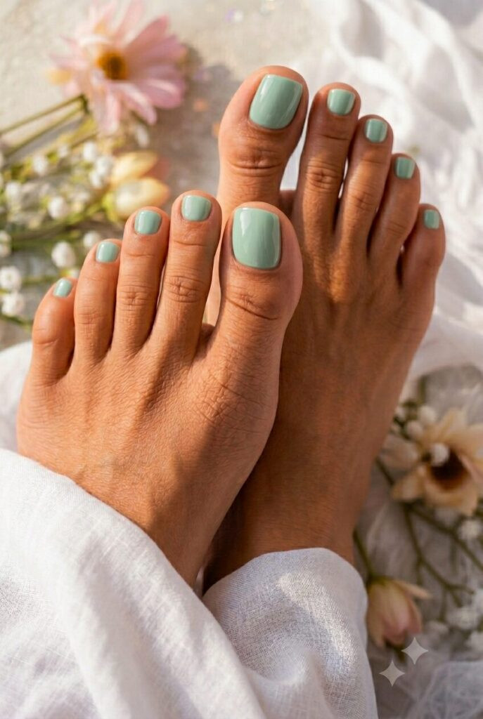 Sage Green Gold Foil Accent Toes Sage Green Gold Foil Accent Toes — Green Toe Nails 2027