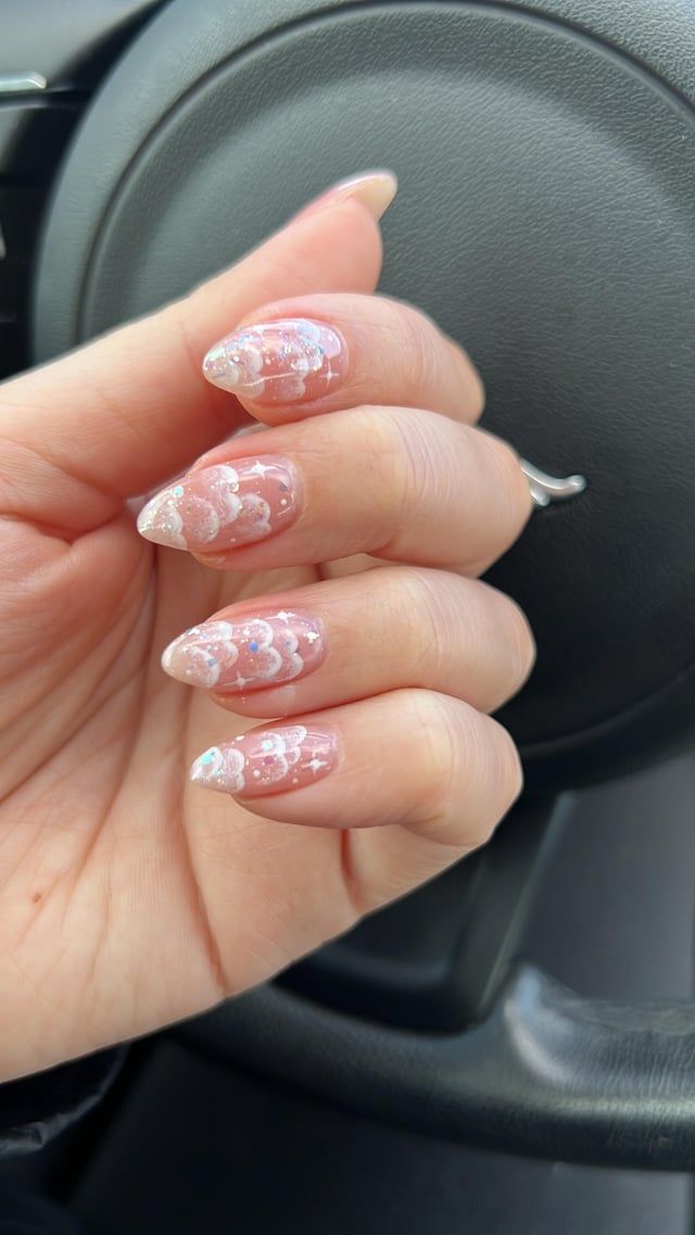 Glossy With Dense Fine Glitter Visual Idea Glossy With Dense Fine Glitter Visual Idea — Cloud Almond Nails 2027