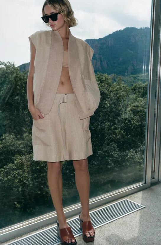 Vacation Ready: Beige Linen Vest and Shorts Set Vacation Ready: Beige Linen Vest and Shorts Set — Zara Outfits 2027