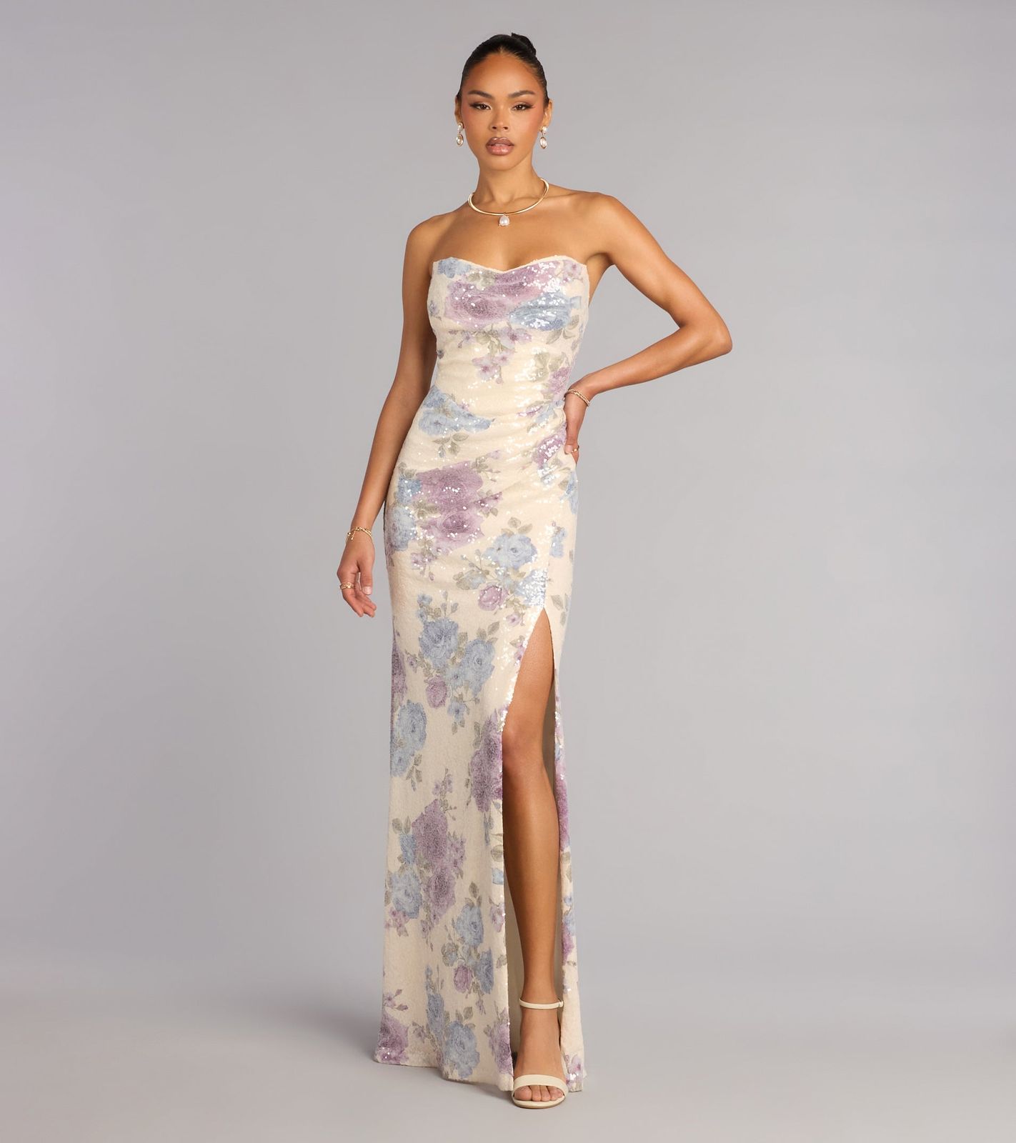 Sequin Floral Dress with High Slit for Evening Elegance Sequin Floral Dress with High Slit for Evening Elegance — Country Wedding Guest Dress 2027