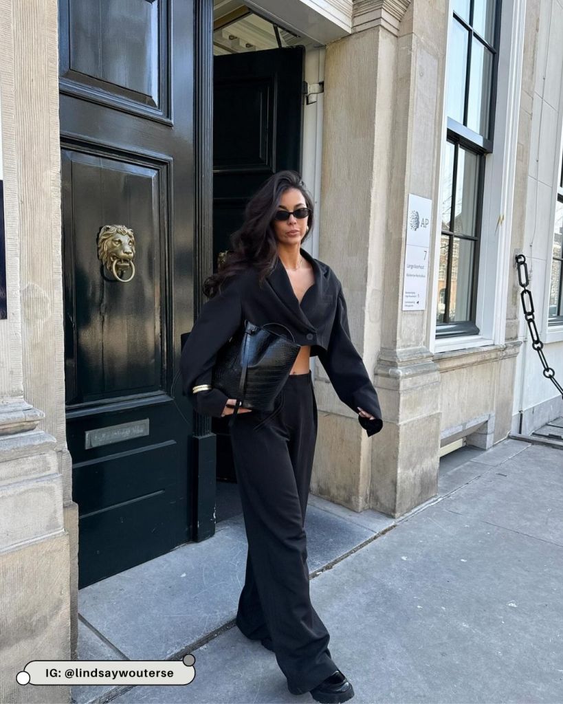 Casual Going Out Oversized Black Cropped Blazer with Wide-Leg Trousers Casual Going Out Oversized Black Cropped Blazer with Wide-Leg Trousers — Cropped Blazer Outfits 2027
