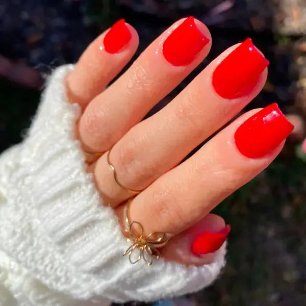 Vibrant Glossy Red Short Square Nails Vibrant Glossy Red Short Square Nails — Date Night Nails 2027