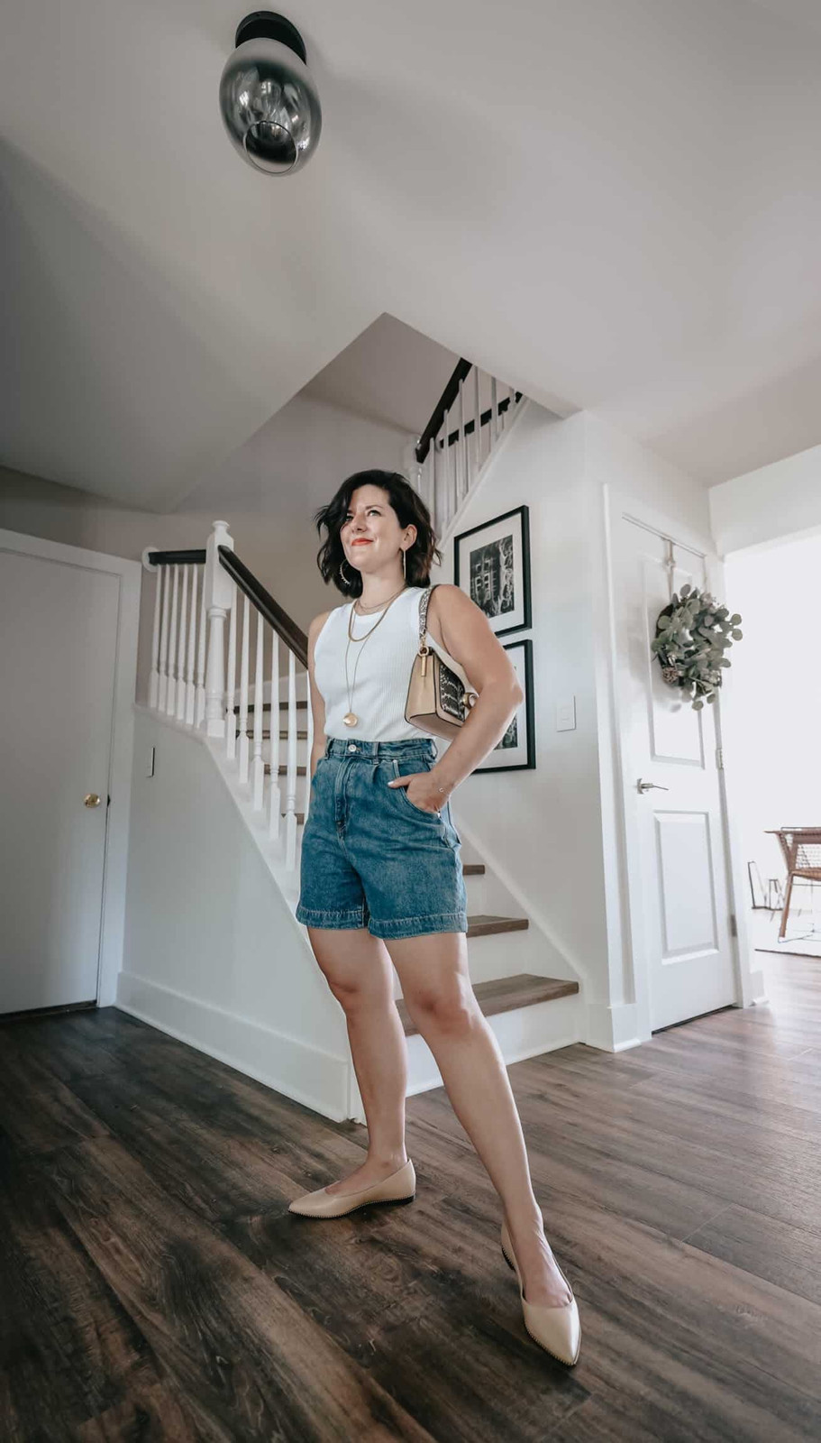 High-Waisted Denim Shorts with Ribbed Tank High-Waisted Denim Shorts with Ribbed Tank — Outfits 2027 for Mom Bod