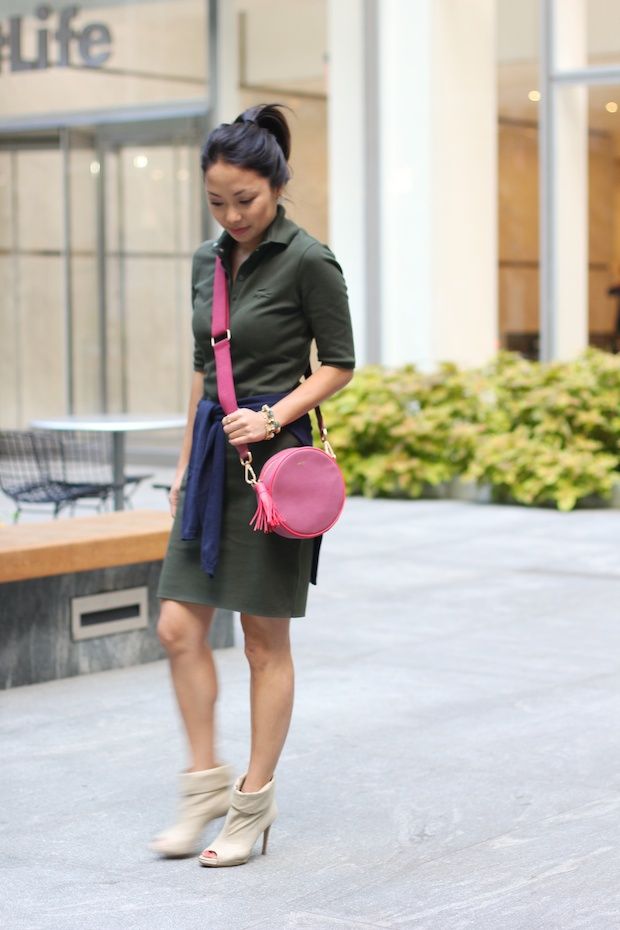 Olive Green Short-Sleeve Polo Dress with Sweater Tie Olive Green Short-Sleeve Polo Dress with Sweater Tie — Polo Dress 2027