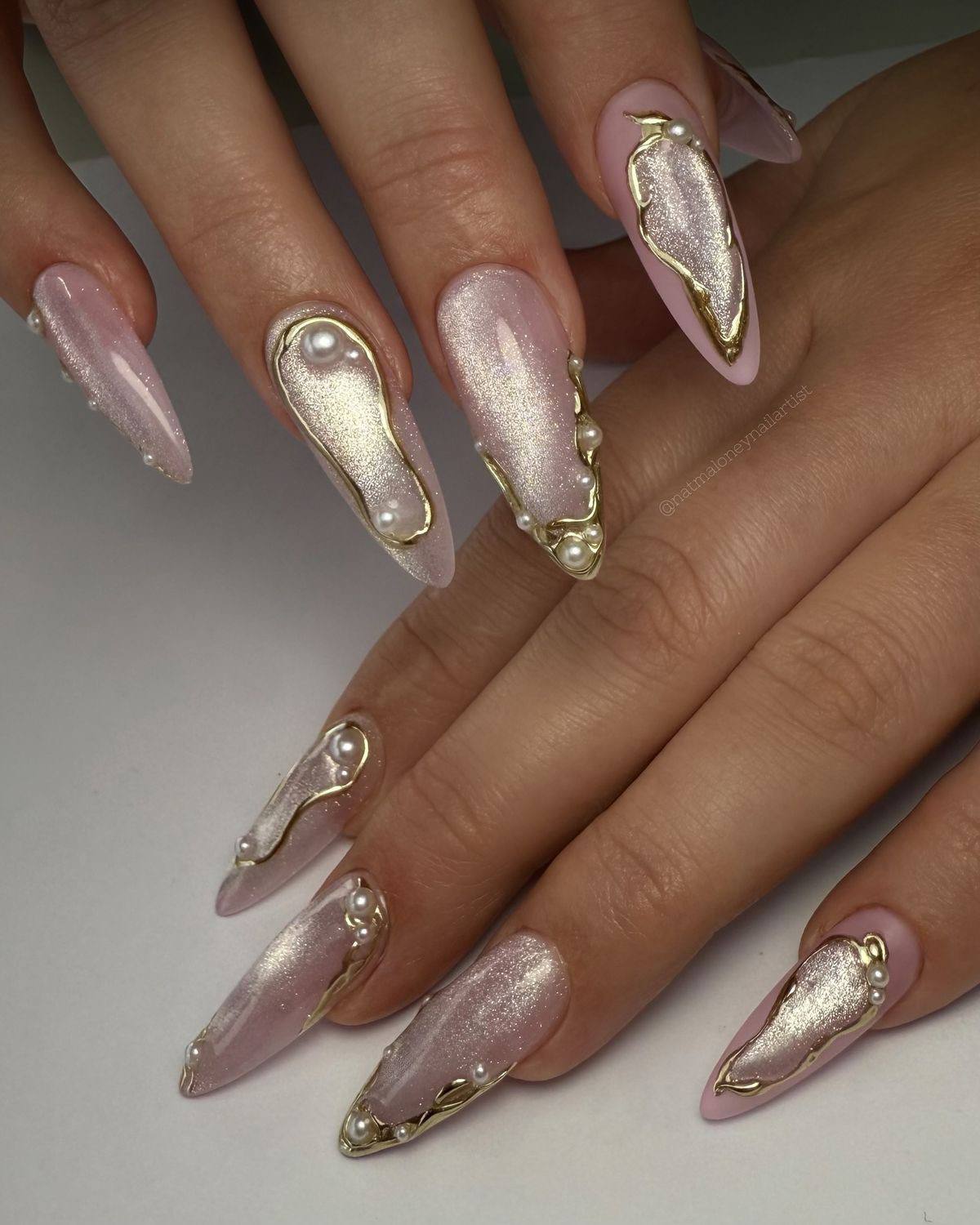 Luxurious Pearl and Gold Almond Nails — Almond Nails 2027