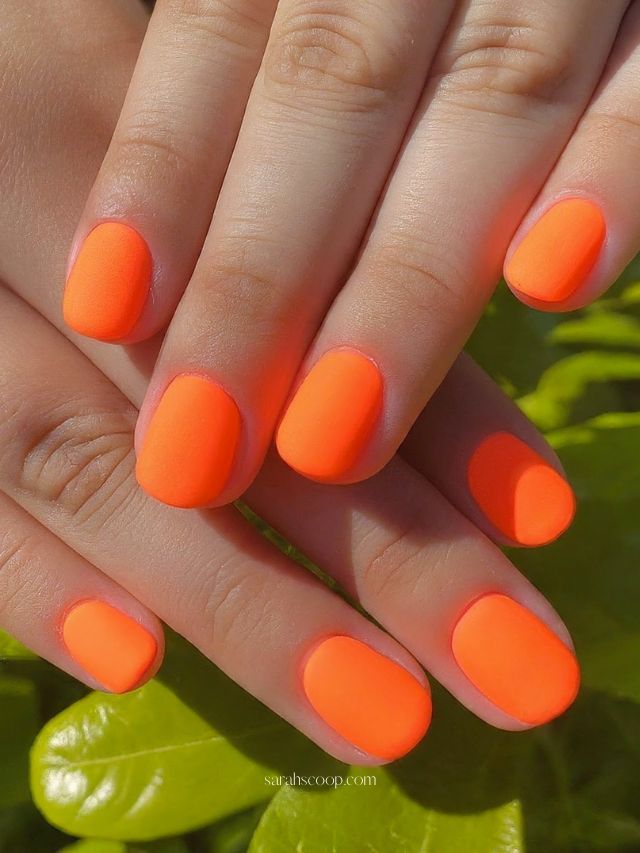 Matte Neon Orange Short Ovals Matte Neon Orange Short Ovals — Neon Matte Nails 2027